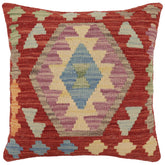 handmade Traditional Pillow Red Blue Hand-Woven SQUARE 100% WOOL Hand woven turkish pillow2' x 2'